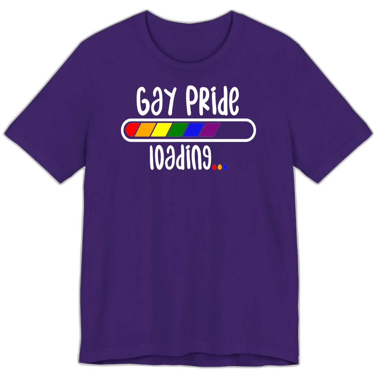 Gay pride loading bar design with rainbow progress indicator and loading text on gray background in Team Purple