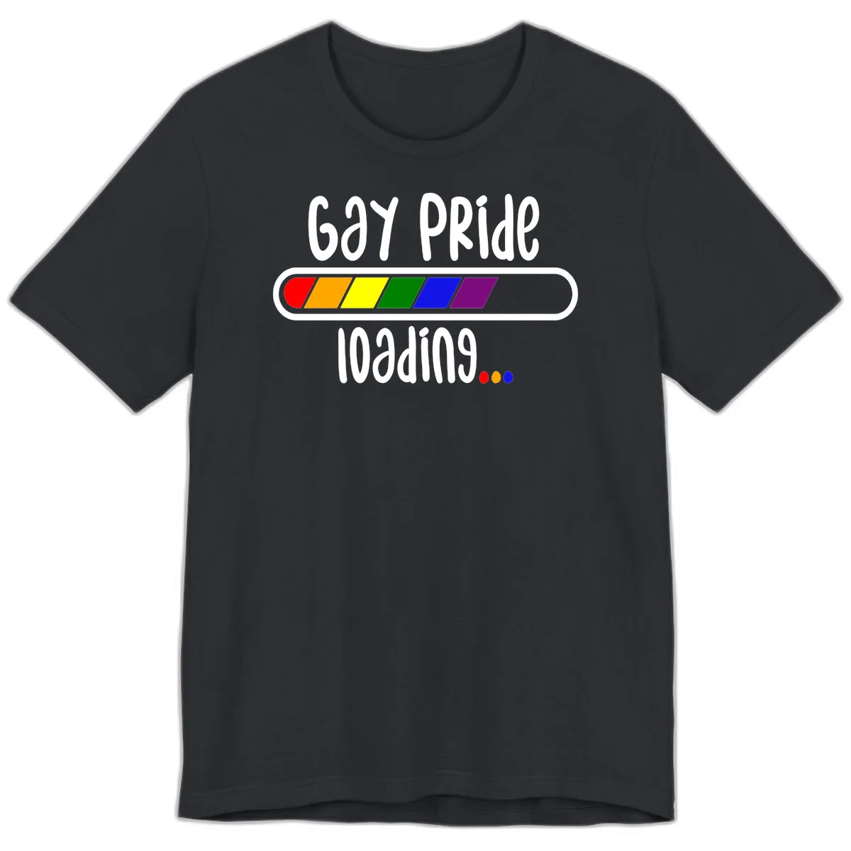 Gay pride loading bar design with rainbow progress indicator and loading text on gray background in Vintage Black