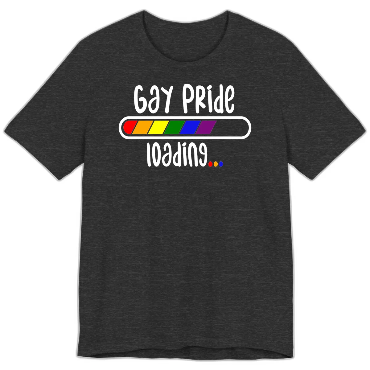 Gay pride loading bar design with rainbow progress indicator and loading text on gray background in Dark Grey Heather