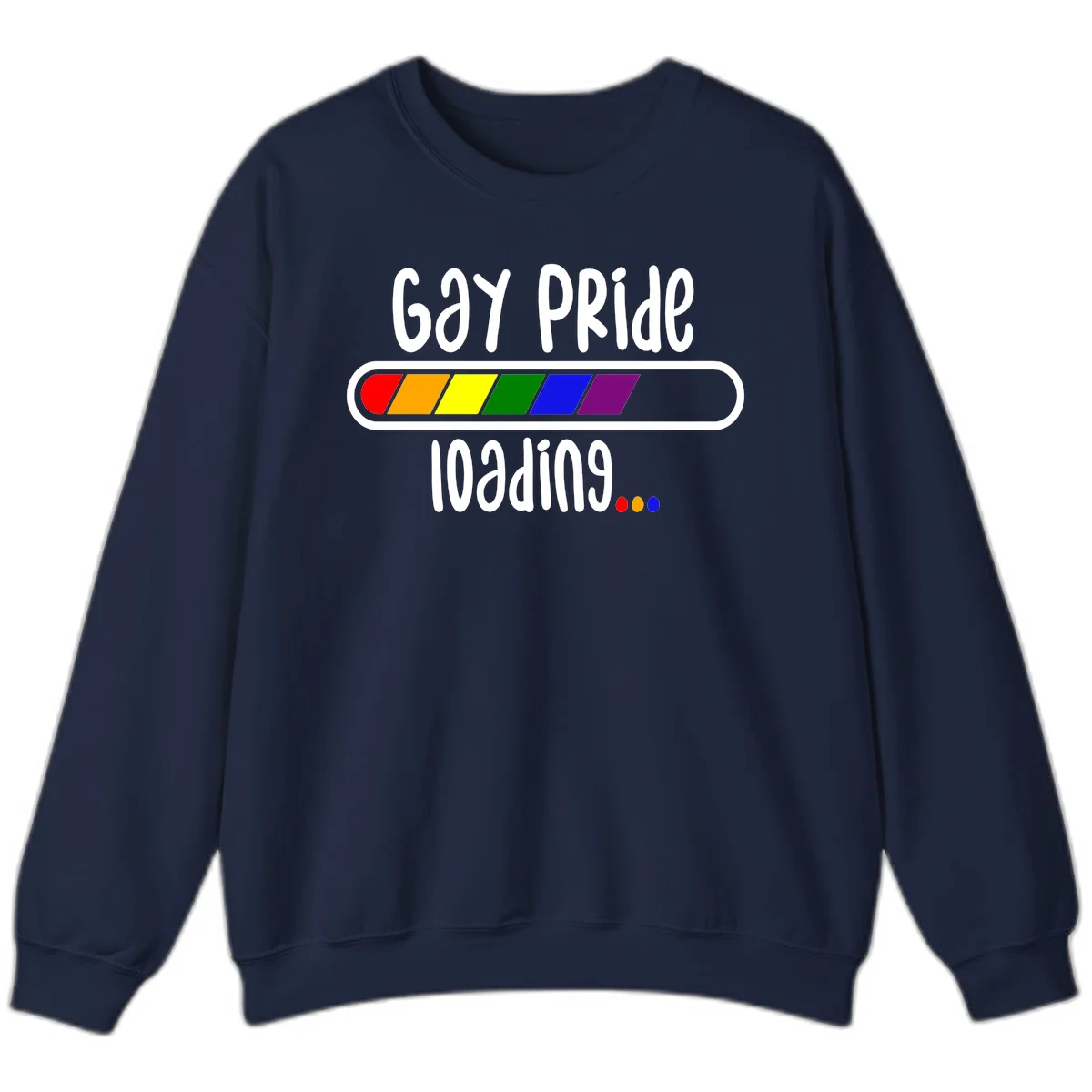 Gay pride loading bar design with rainbow progress indicator and loading text on gray background in Navy
