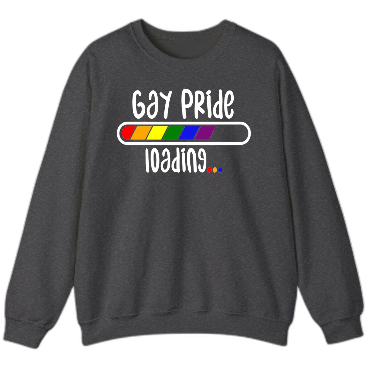 Gay pride loading bar design with rainbow progress indicator and loading text on gray background in Dark Heather