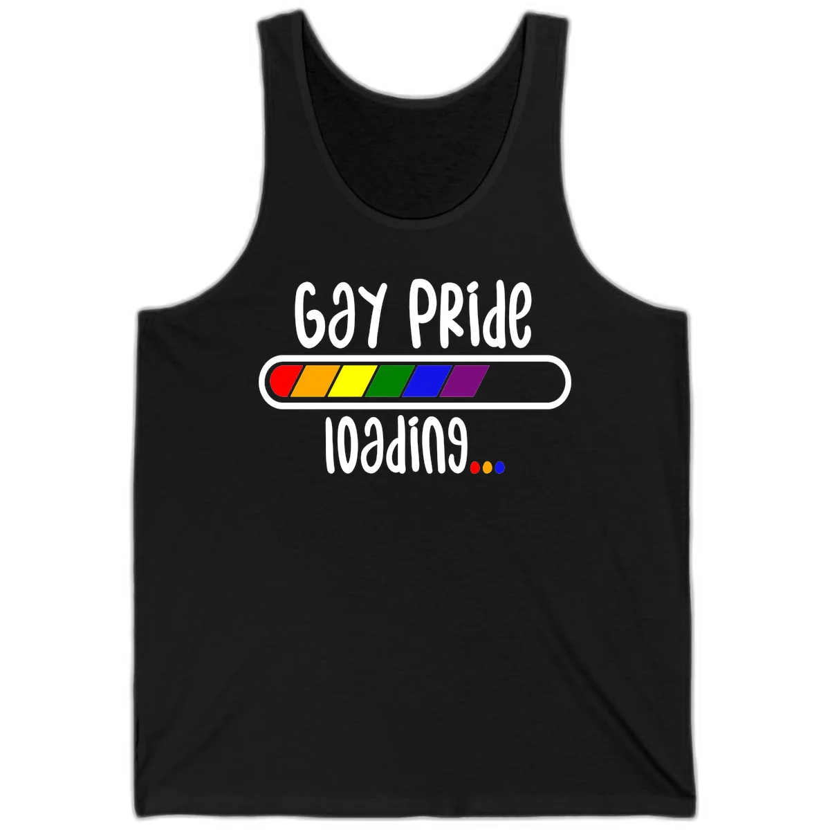 Gay pride loading bar design with rainbow progress indicator and loading text on gray background in Black