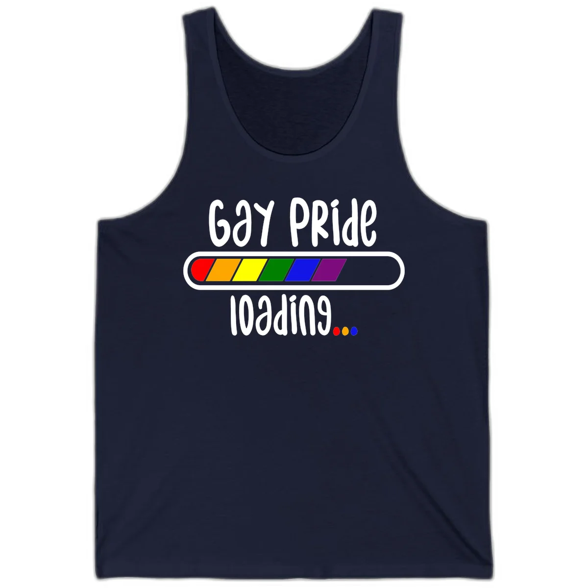 Gay pride loading bar design with rainbow progress indicator and loading text on gray background in Navy