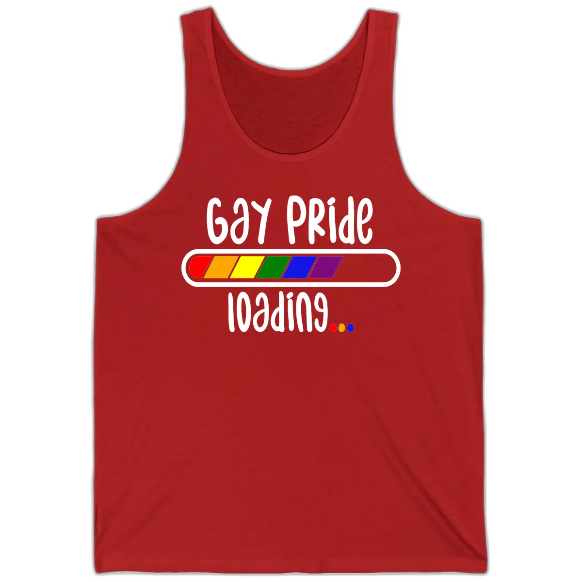 Gay pride loading bar design with rainbow progress indicator and loading text on gray background in Red
