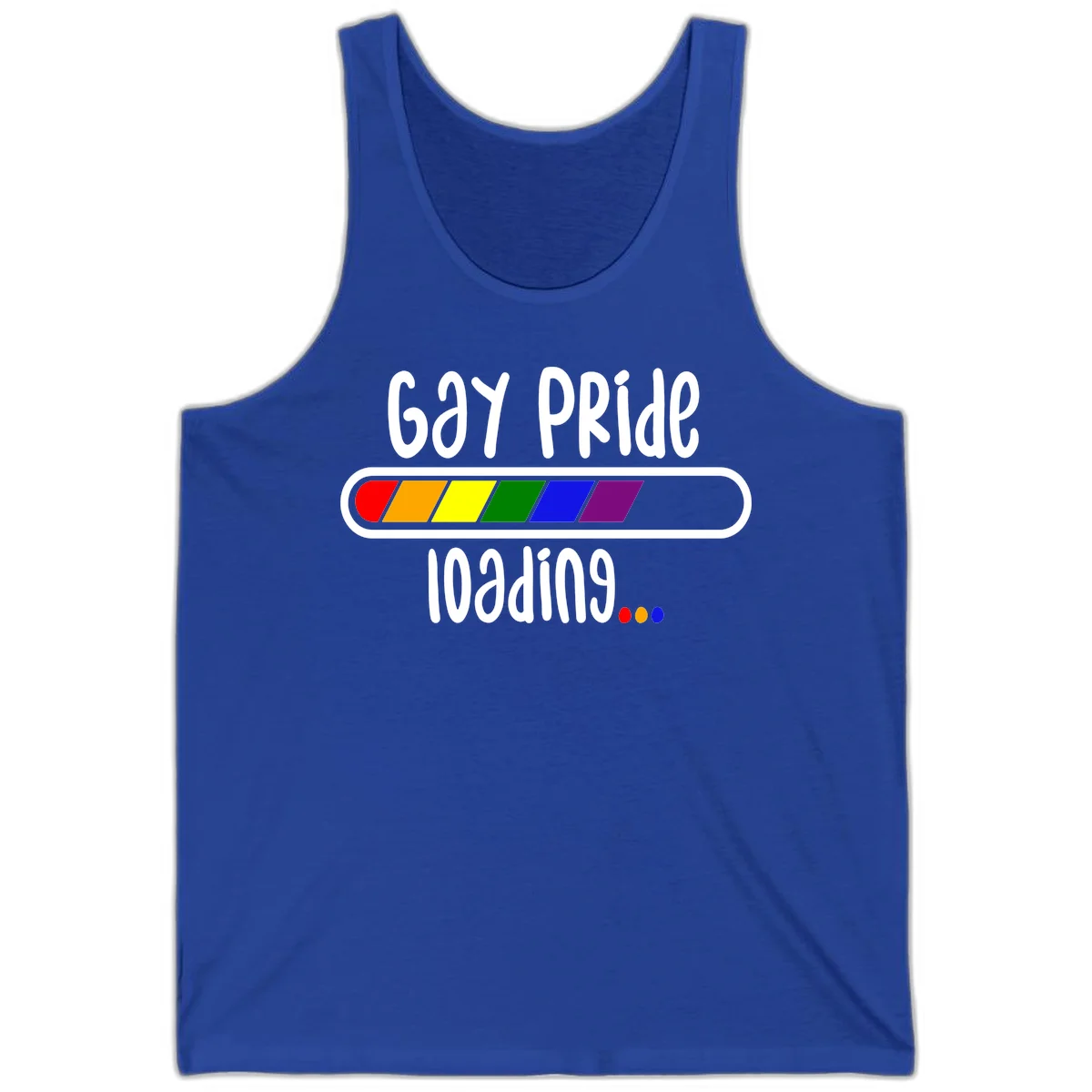 Gay pride loading bar design with rainbow progress indicator and loading text on gray background in True Royal