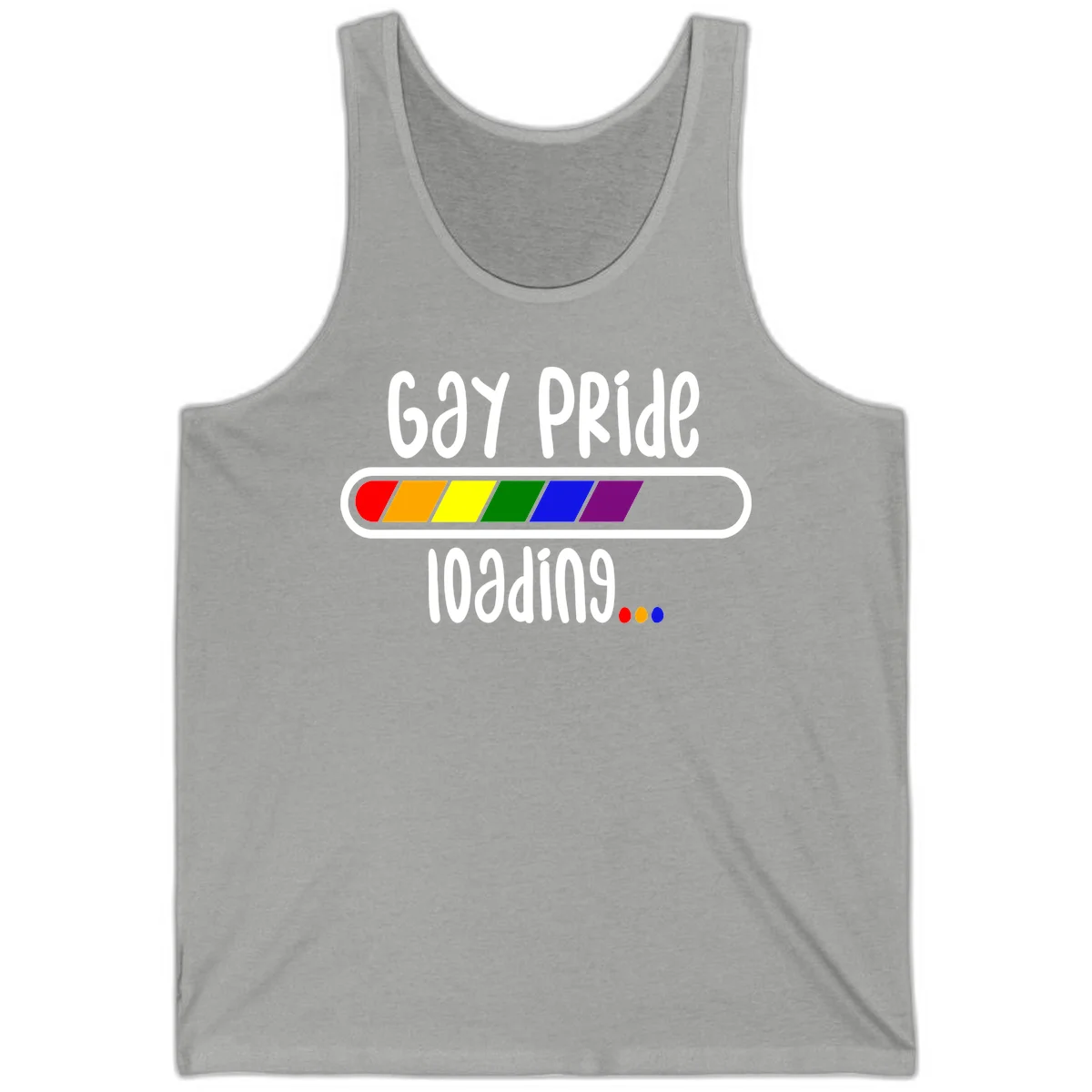 Gay pride loading bar design with rainbow progress indicator and loading text on gray background in Athletic Heather