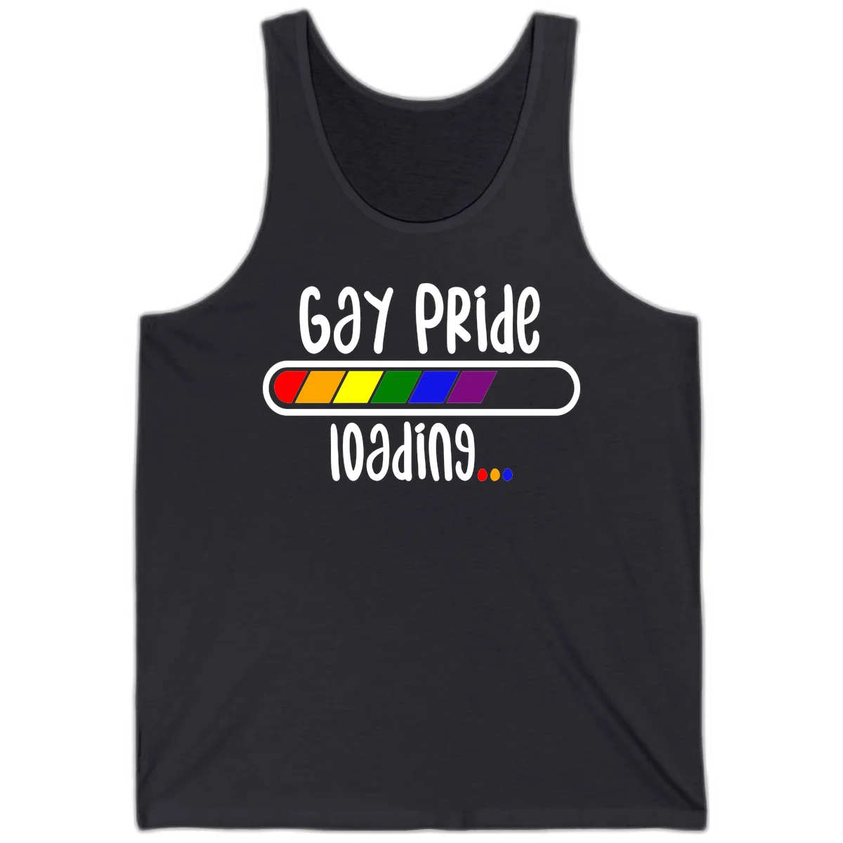 Gay pride loading bar design with rainbow progress indicator and loading text on gray background in Dark Grey