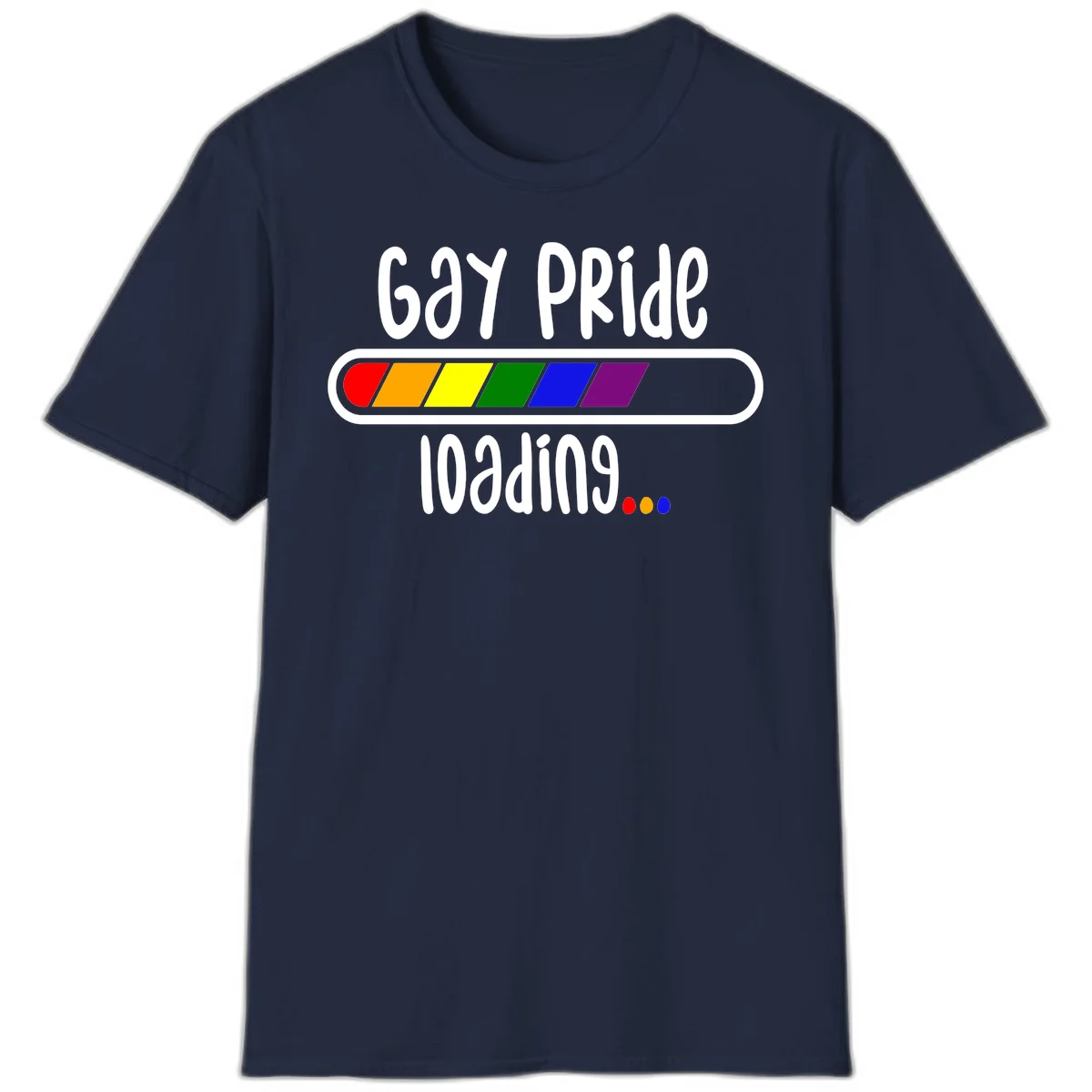 Gay pride loading bar design with rainbow progress indicator and loading text on gray background in Navy