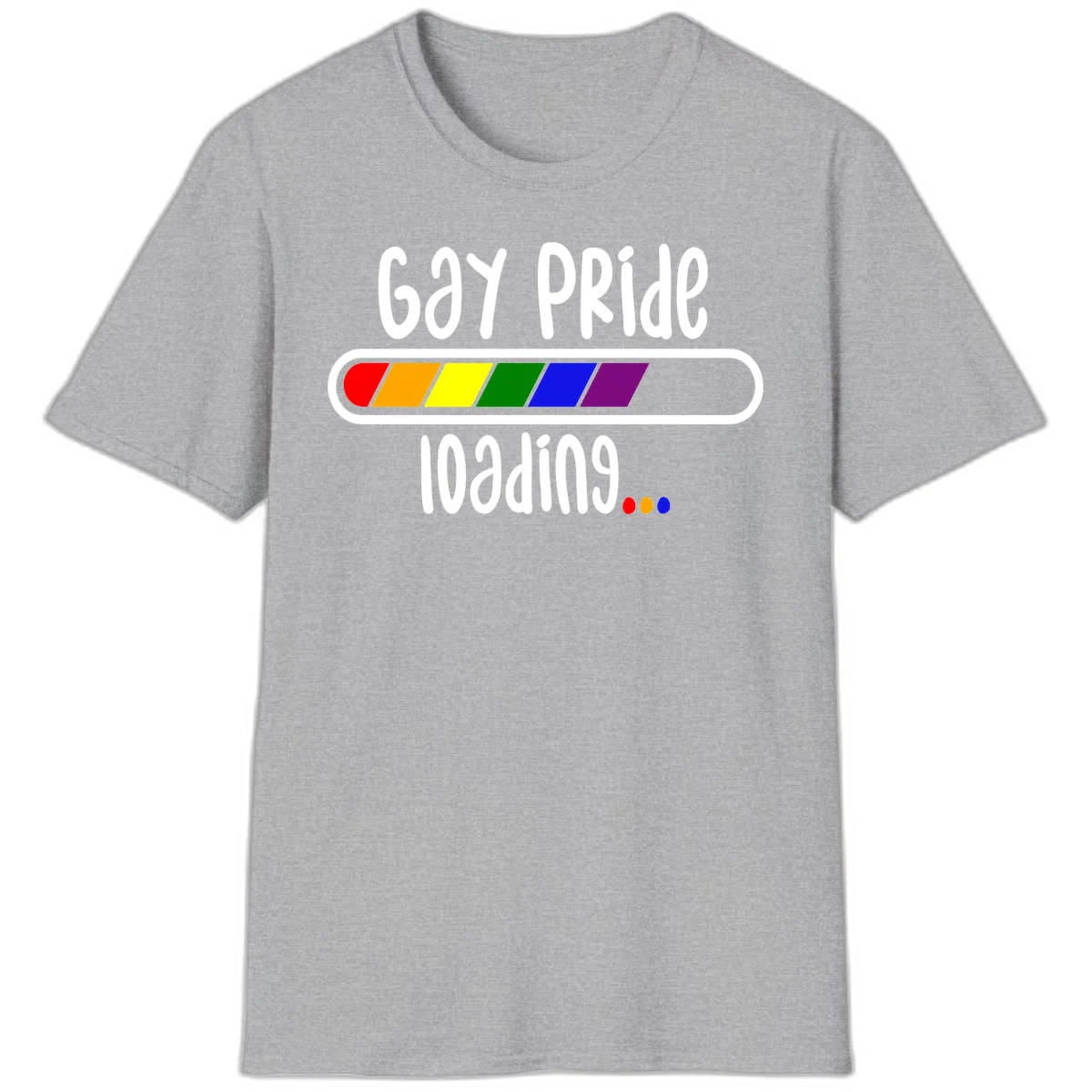 Gay pride loading bar design with rainbow progress indicator and loading text on gray background in Sport Grey