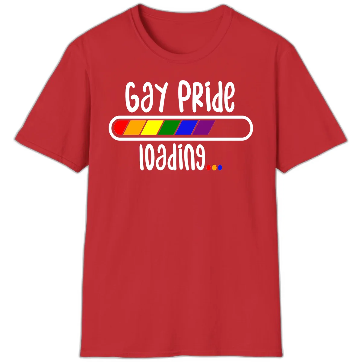 Gay pride loading bar design with rainbow progress indicator and loading text on gray background in Red