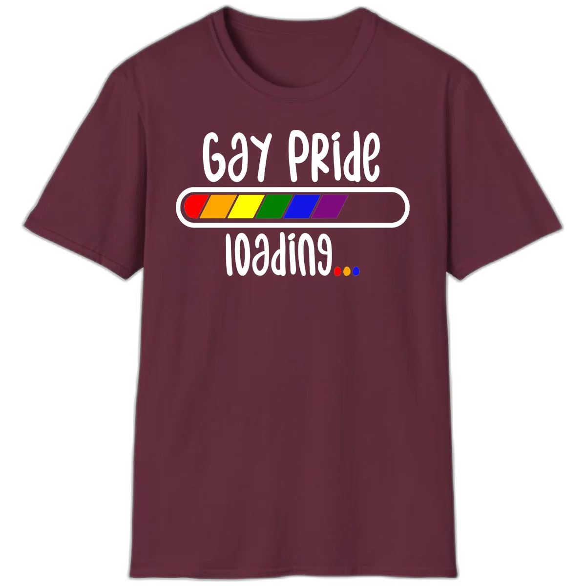 Gay pride loading bar design with rainbow progress indicator and loading text on gray background in Maroon