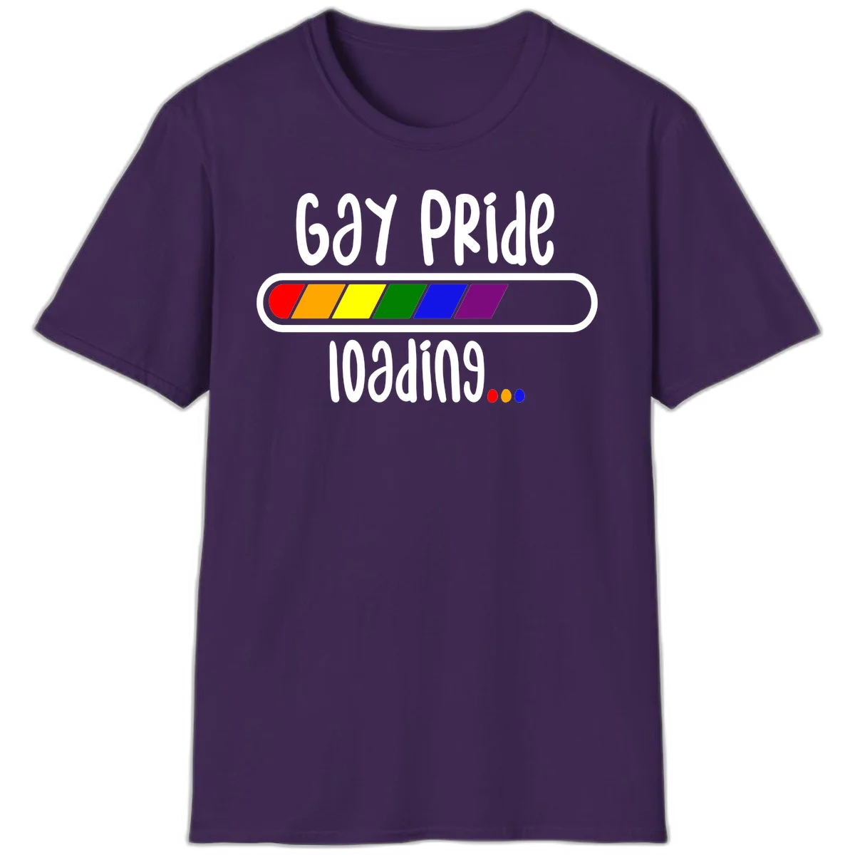 Gay pride loading bar design with rainbow progress indicator and loading text on gray background in Purple