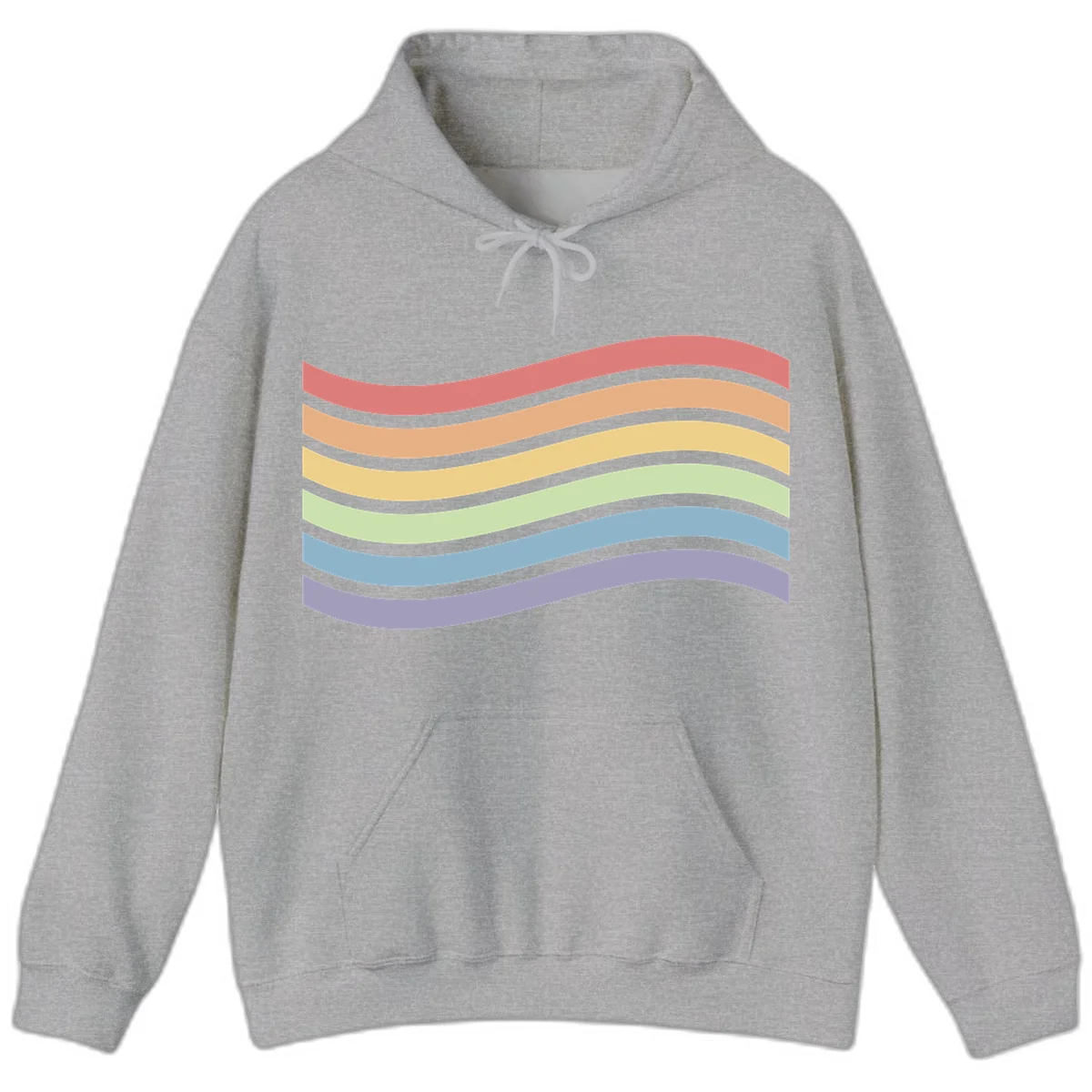 Seven horizontal wavy stripes in rainbow colors separated by gray bands, creating flowing waves against a gray background in Sport Grey