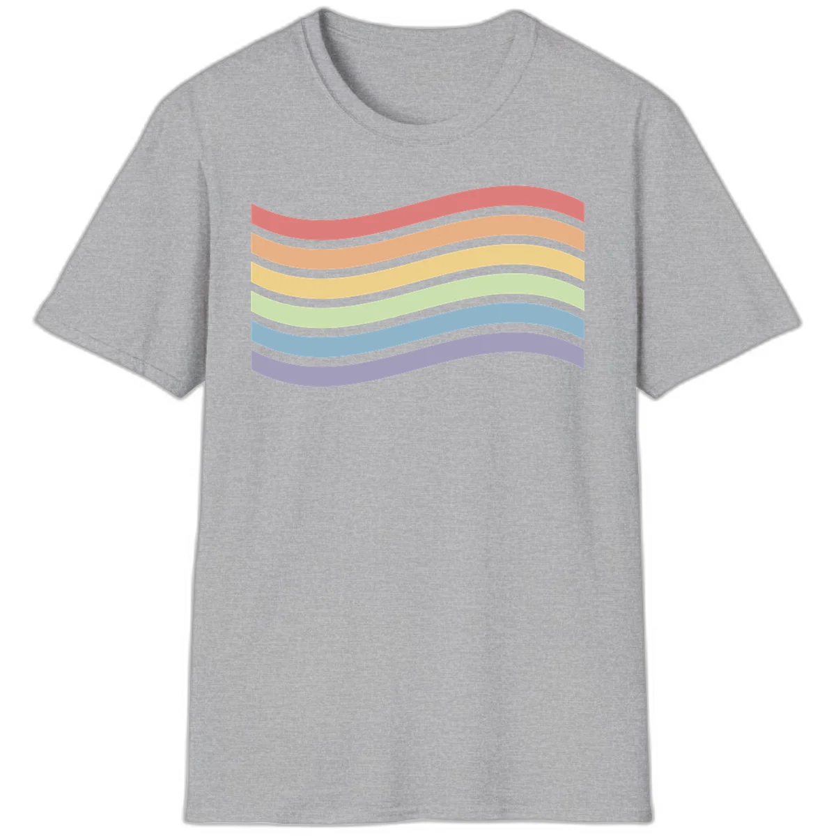 Seven horizontal wavy stripes in rainbow colors separated by gray bands, creating flowing waves against a gray background in Sport Grey