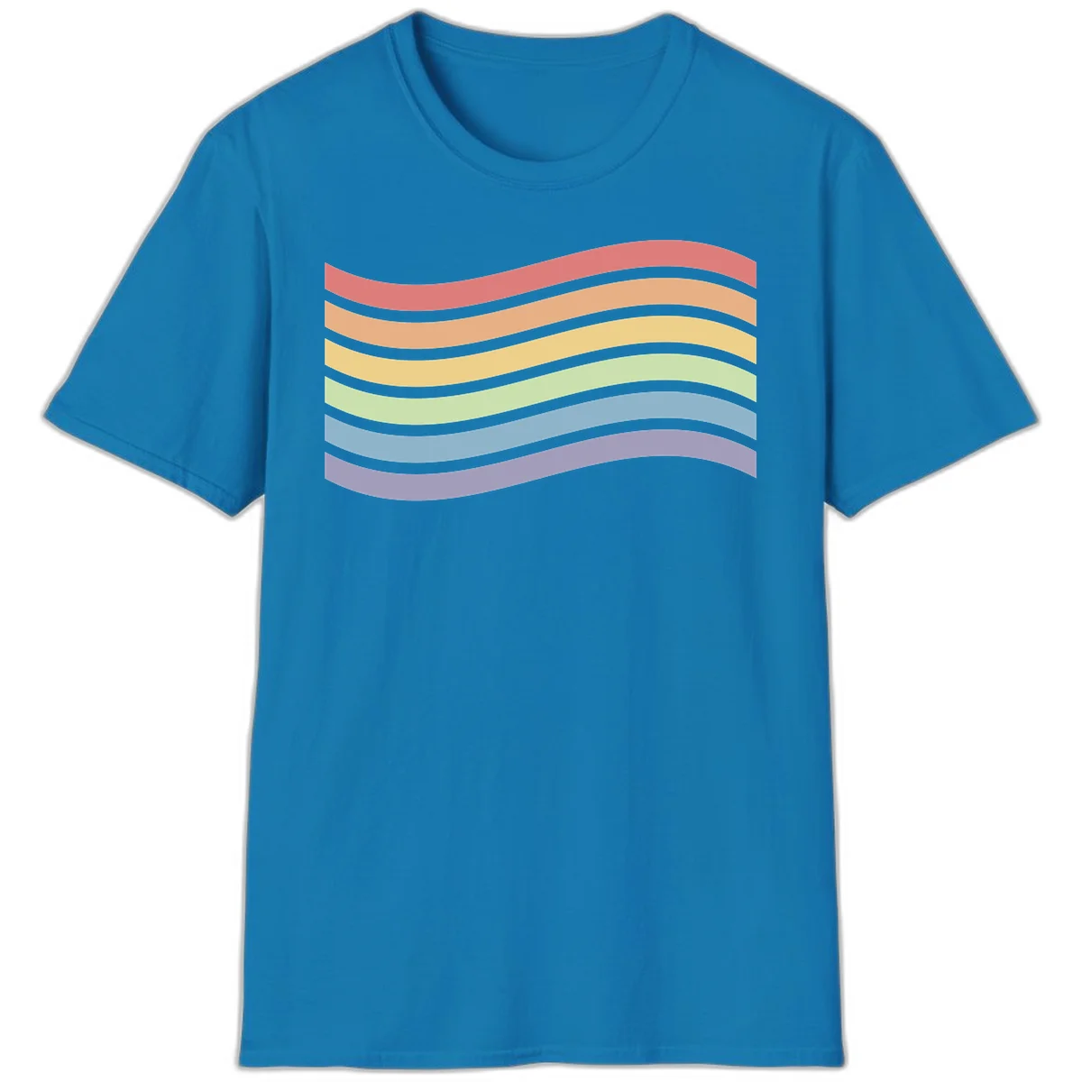 Seven horizontal wavy stripes in rainbow colors separated by gray bands, creating flowing waves against a gray background in Sapphire