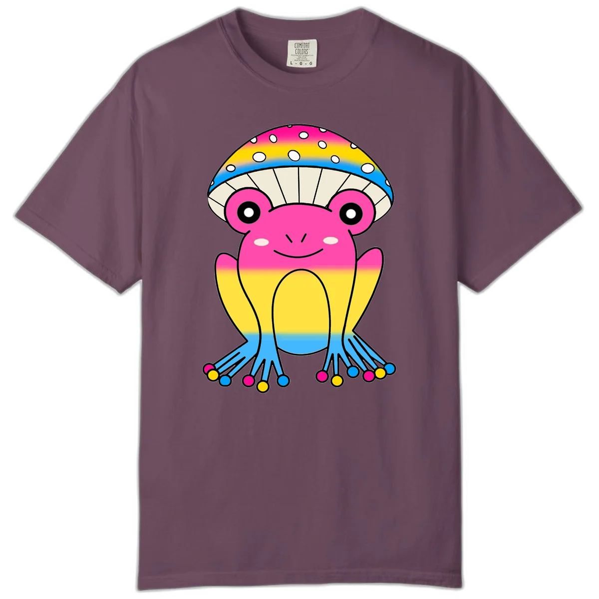 Smiling rainbow jellyfish character with magenta body, gradient stripes, large eyes, and colorful polka-dot tentacles in Berry