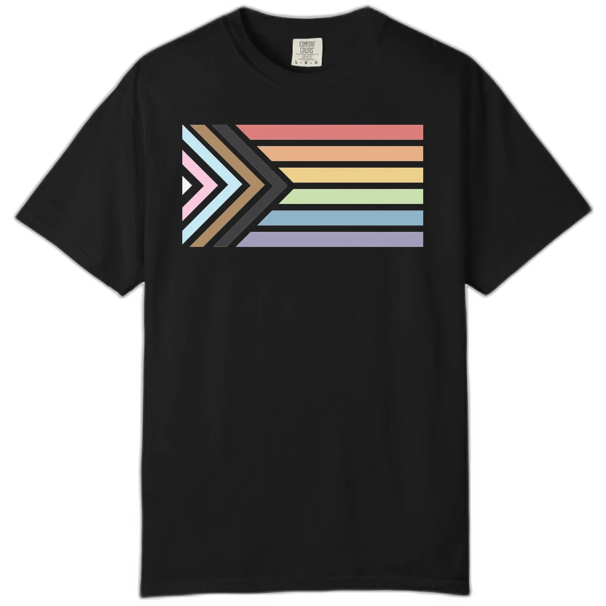 Progress pride arrows design with chevron shapes and rainbow flag stripes representing LGBTQ equality and forward momentum in Black