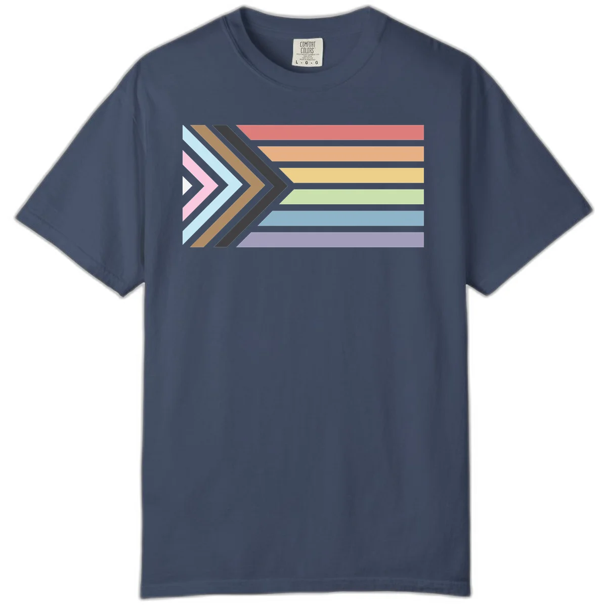 Progress pride arrows design with chevron shapes and rainbow flag stripes representing LGBTQ equality and forward momentum in Midnight