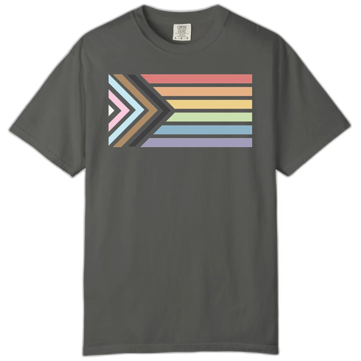 Progress pride arrows design with chevron shapes and rainbow flag stripes representing LGBTQ equality and forward momentum in Pepper