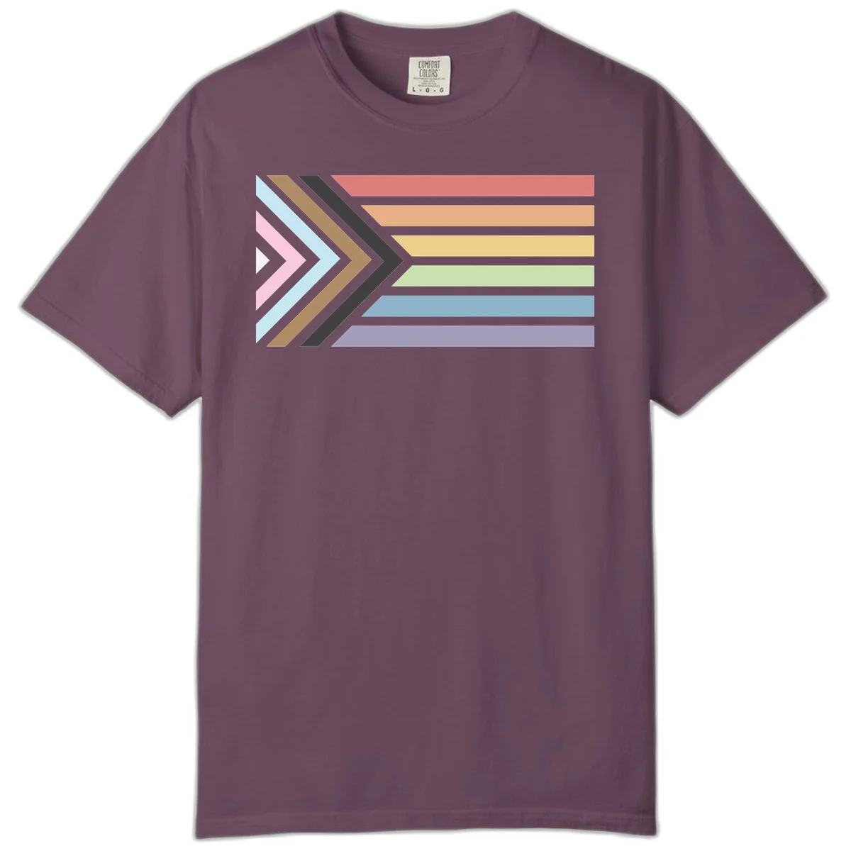 Progress pride arrows design with chevron shapes and rainbow flag stripes representing LGBTQ equality and forward momentum in Berry