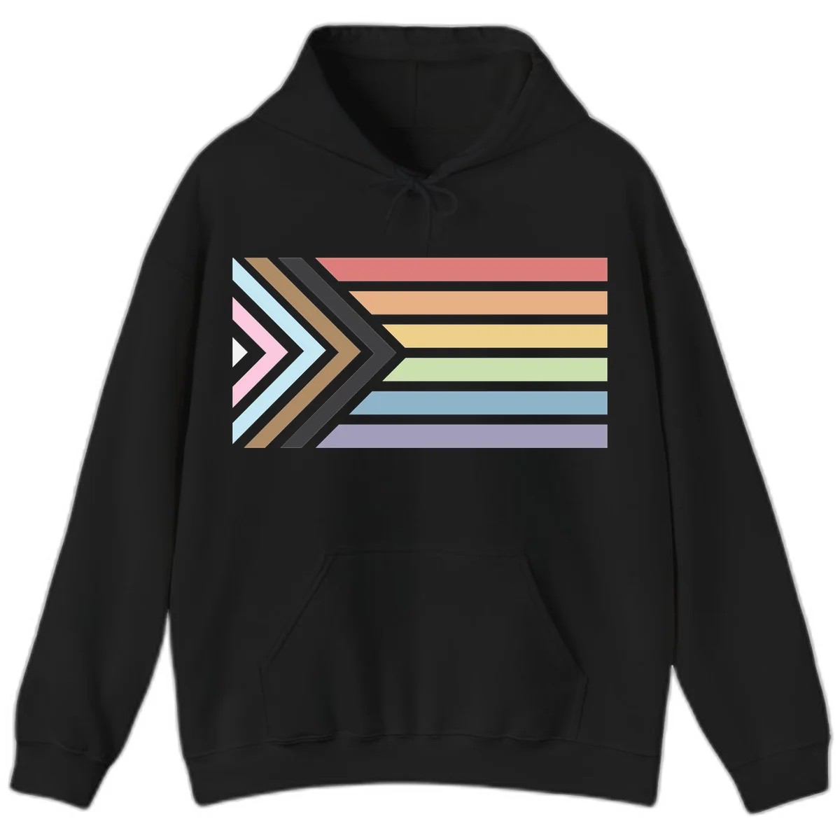 Progress pride arrows design with chevron shapes and rainbow flag stripes representing LGBTQ equality and forward momentum in Black