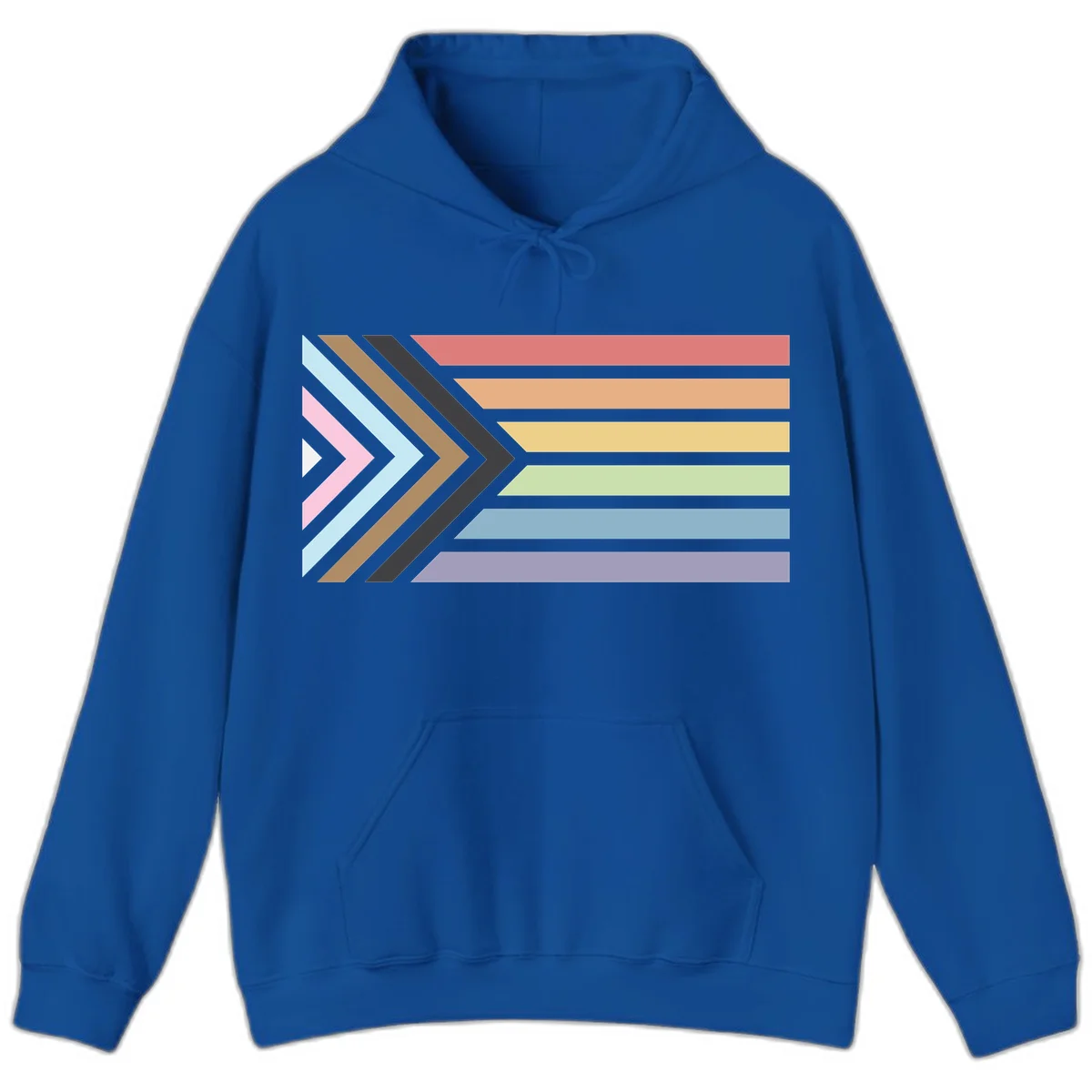 Progress pride arrows design with chevron shapes and rainbow flag stripes representing LGBTQ equality and forward momentum in Royal