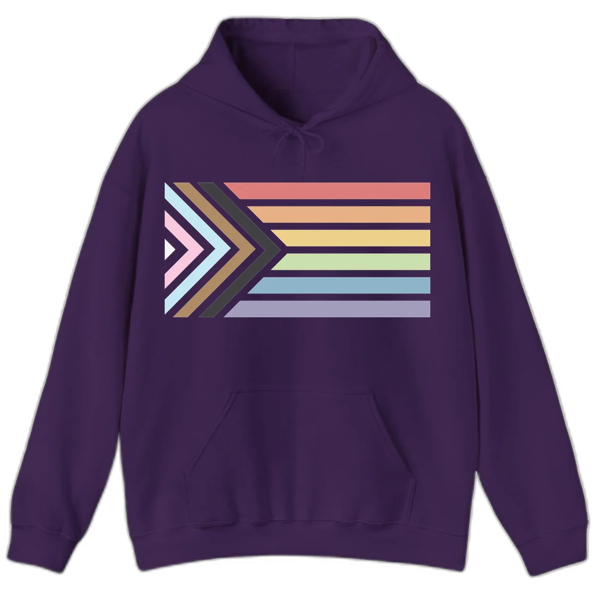 Progress pride arrows design with chevron shapes and rainbow flag stripes representing LGBTQ equality and forward momentum in Purple