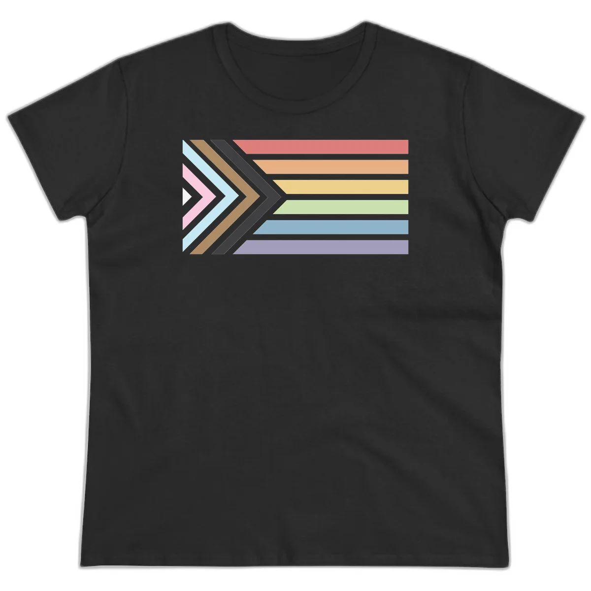 Progress pride arrows design with chevron shapes and rainbow flag stripes representing LGBTQ equality and forward momentum in Black
