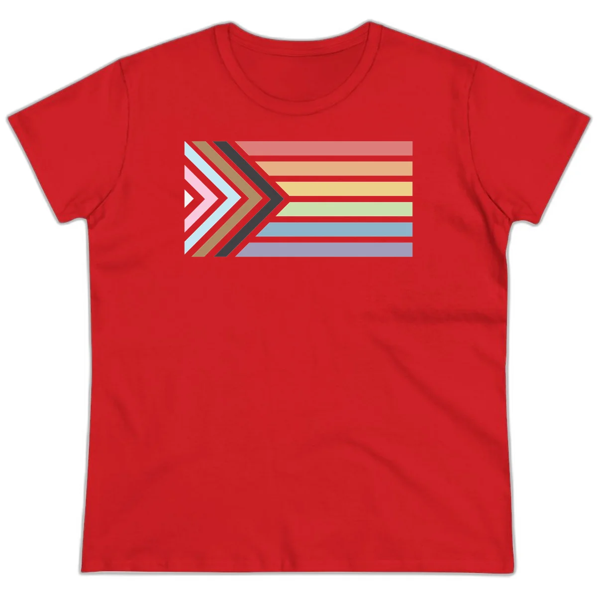 Progress pride arrows design with chevron shapes and rainbow flag stripes representing LGBTQ equality and forward momentum in Red