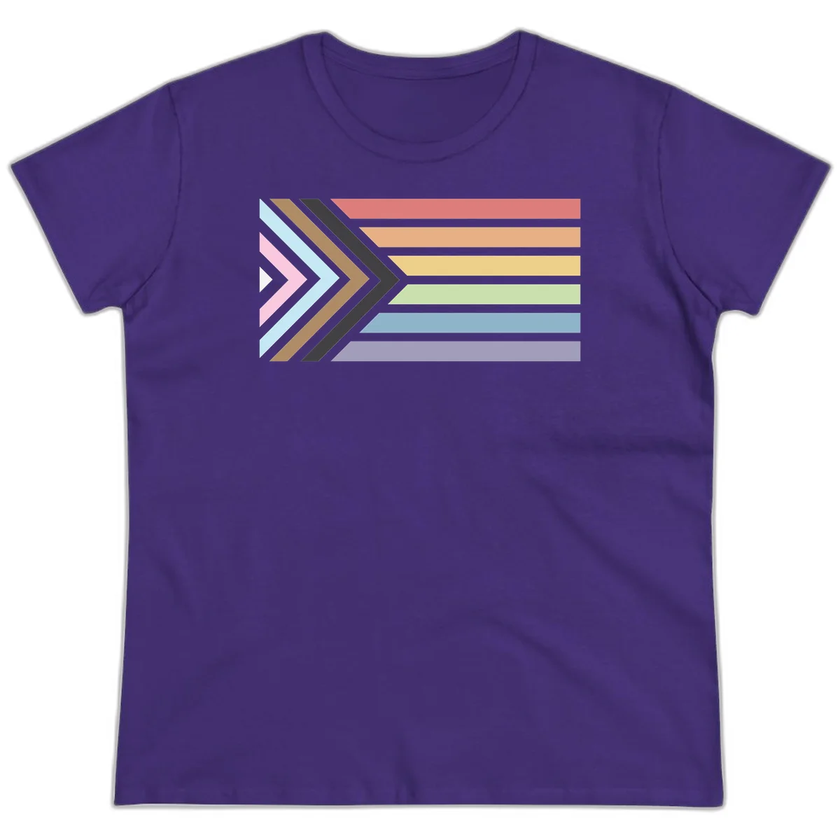 Progress pride arrows design with chevron shapes and rainbow flag stripes representing LGBTQ equality and forward momentum in Purple