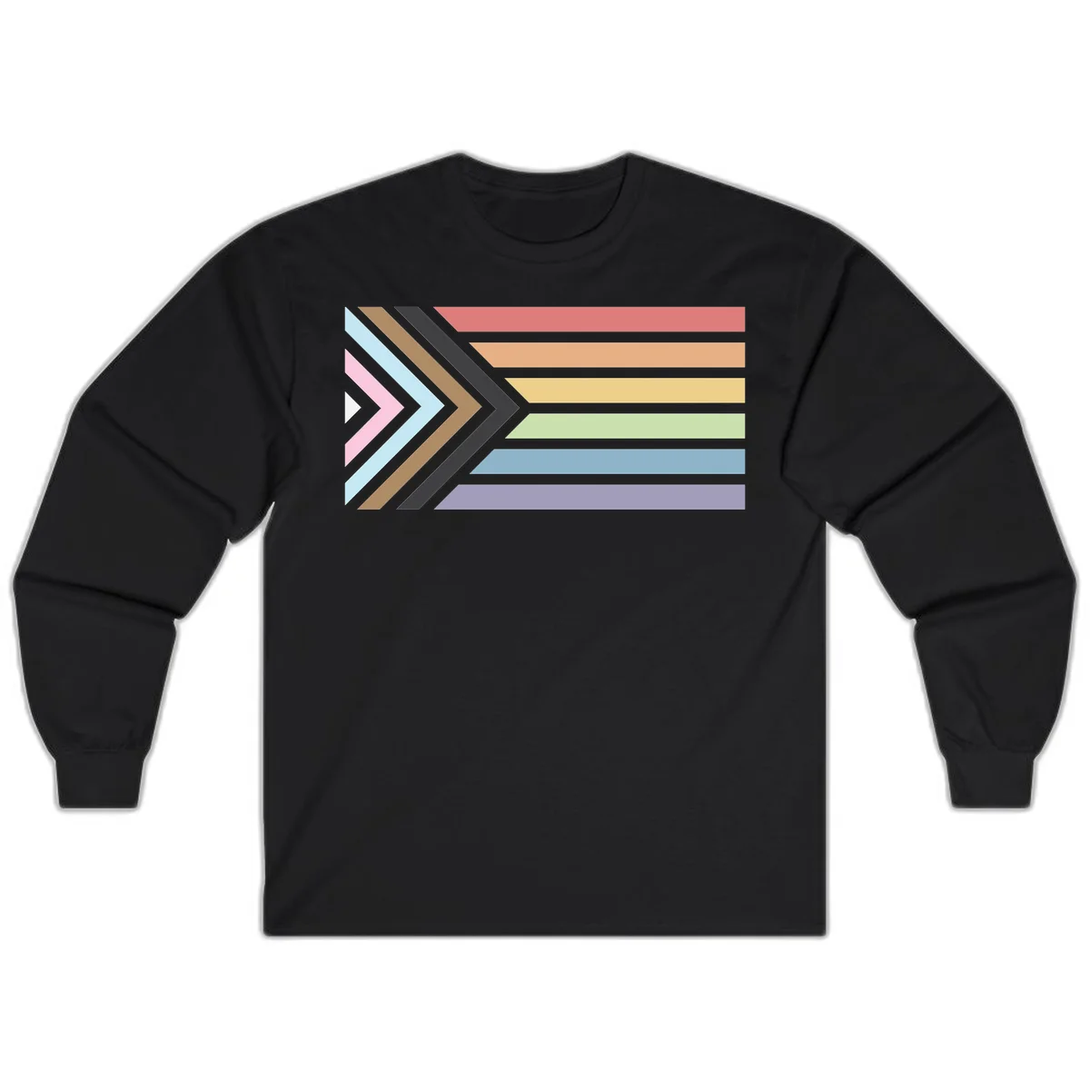Progress pride arrows design with chevron shapes and rainbow flag stripes representing LGBTQ equality and forward momentum in Black