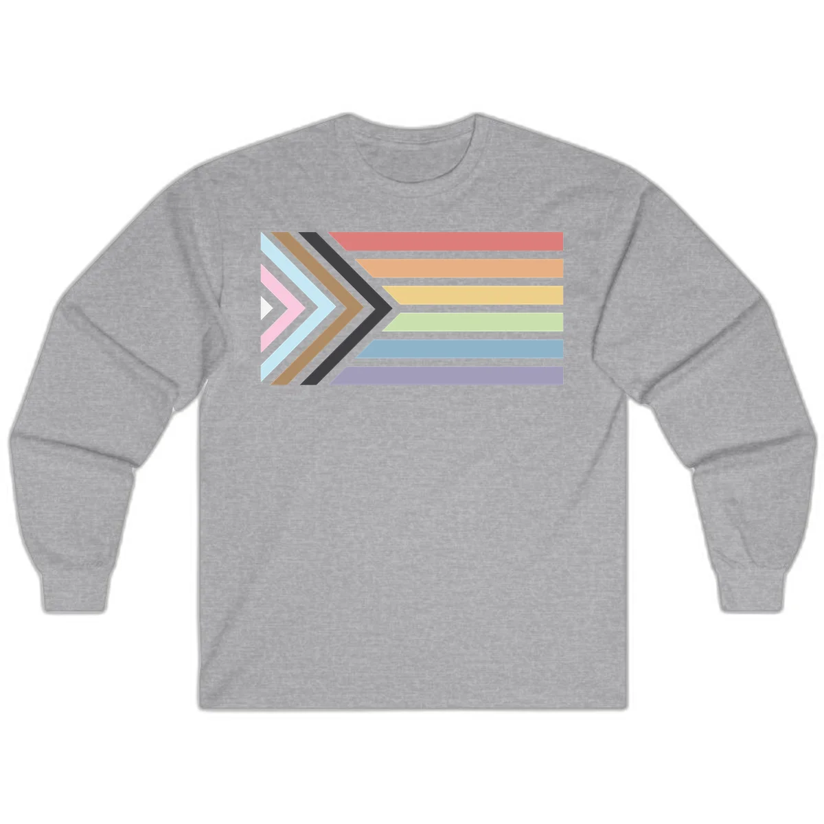 Progress pride arrows design with chevron shapes and rainbow flag stripes representing LGBTQ equality and forward momentum in Sport Grey