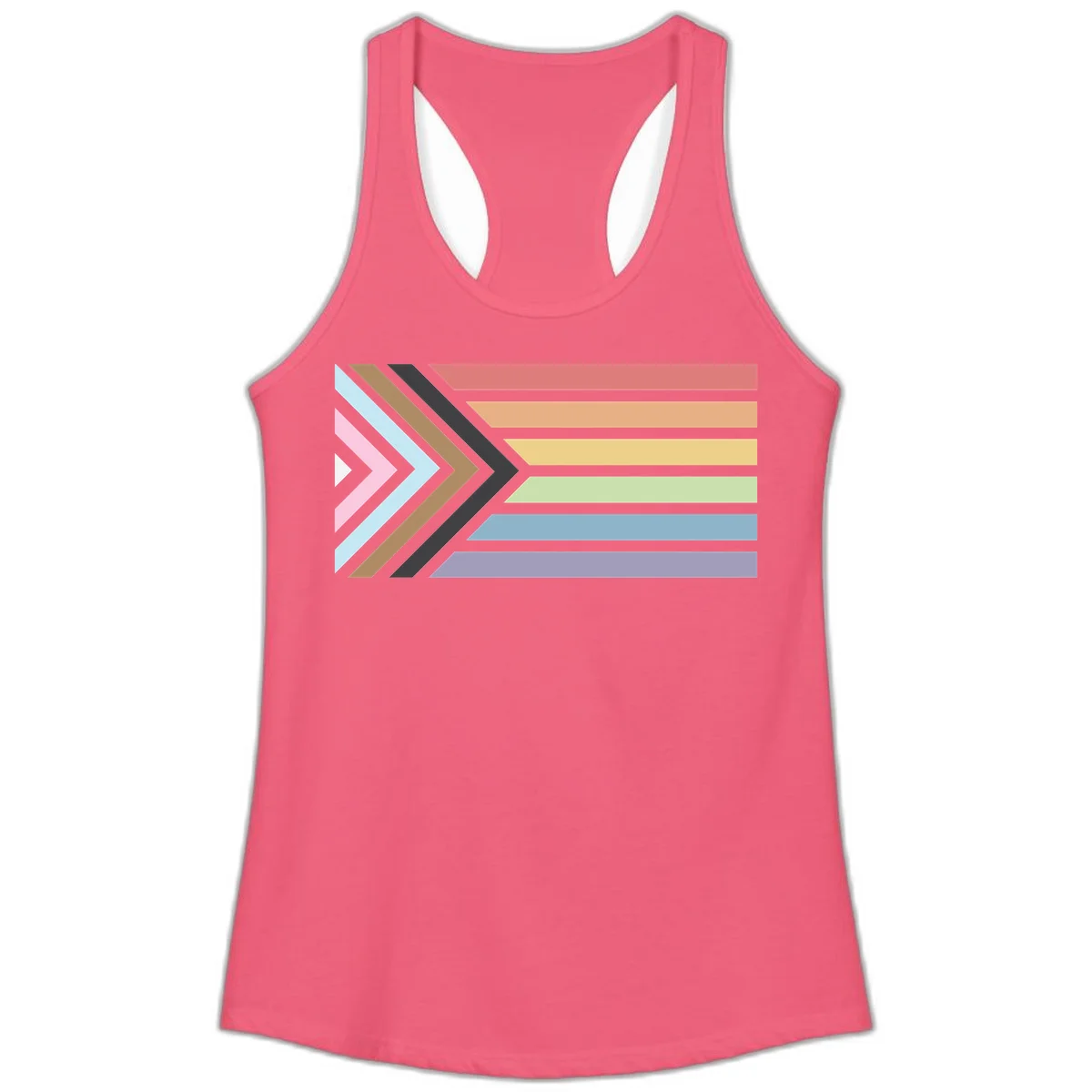 Progress pride arrows design with chevron shapes and rainbow flag stripes representing LGBTQ equality and forward momentum in Hot Pink