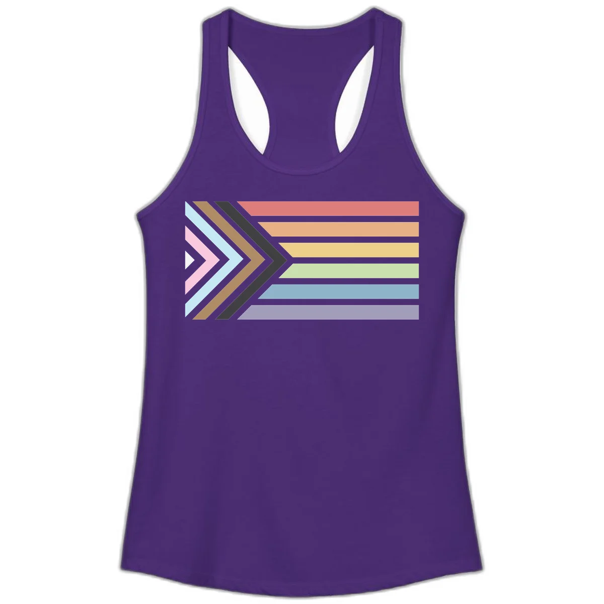 Progress pride arrows design with chevron shapes and rainbow flag stripes representing LGBTQ equality and forward momentum in Solid Purple Rush
