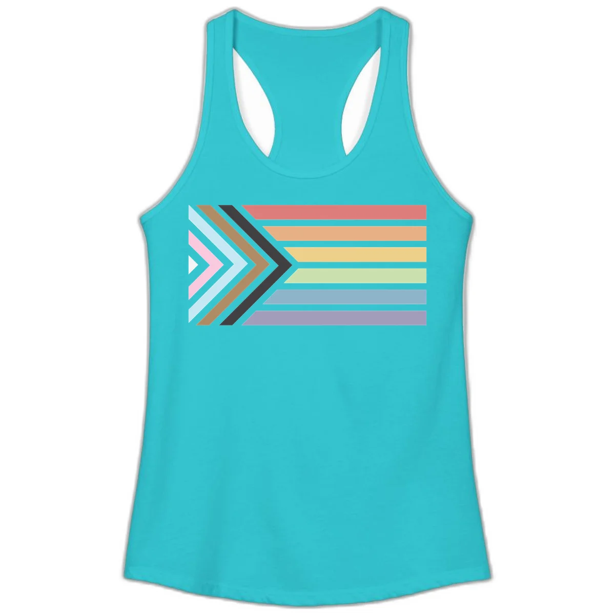 Progress pride arrows design with chevron shapes and rainbow flag stripes representing LGBTQ equality and forward momentum in Solid Tahiti Blue