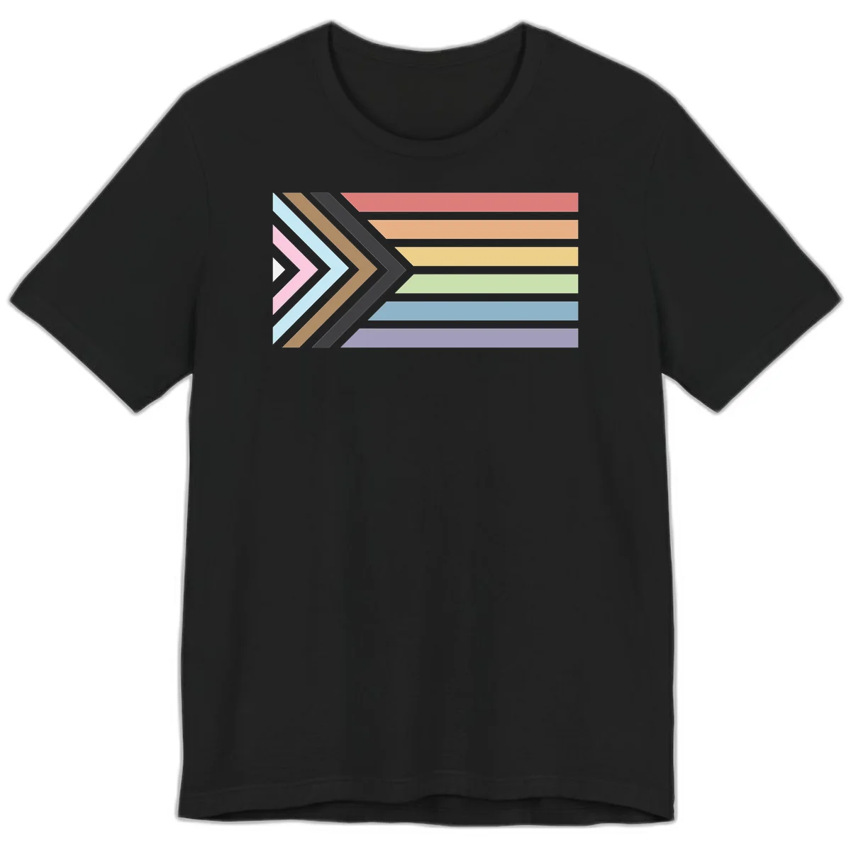 Progress pride arrows design with chevron shapes and rainbow flag stripes representing LGBTQ equality and forward momentum in Black