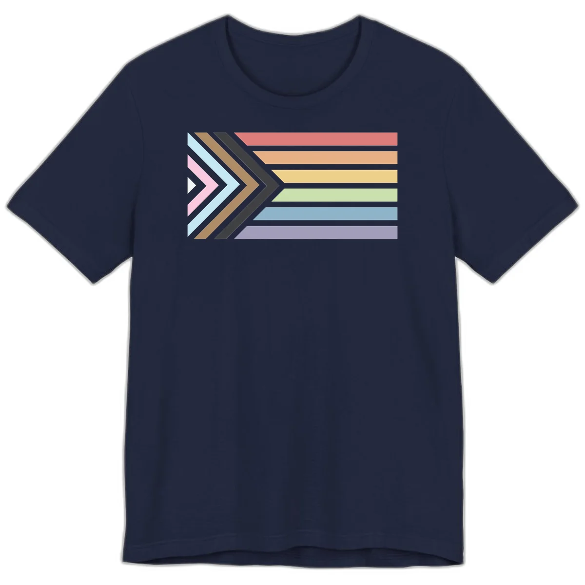 Progress pride arrows design with chevron shapes and rainbow flag stripes representing LGBTQ equality and forward momentum in Navy