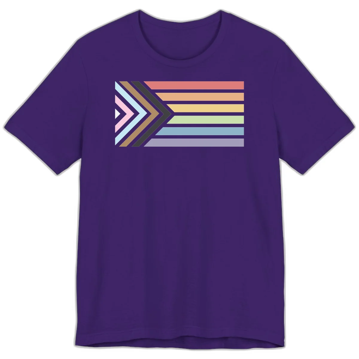 Progress pride arrows design with chevron shapes and rainbow flag stripes representing LGBTQ equality and forward momentum in Team Purple