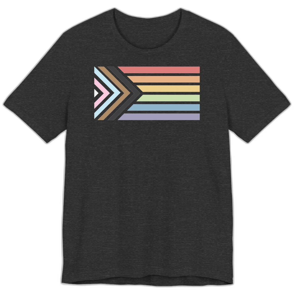 Progress pride arrows design with chevron shapes and rainbow flag stripes representing LGBTQ equality and forward momentum in Dark Grey Heather