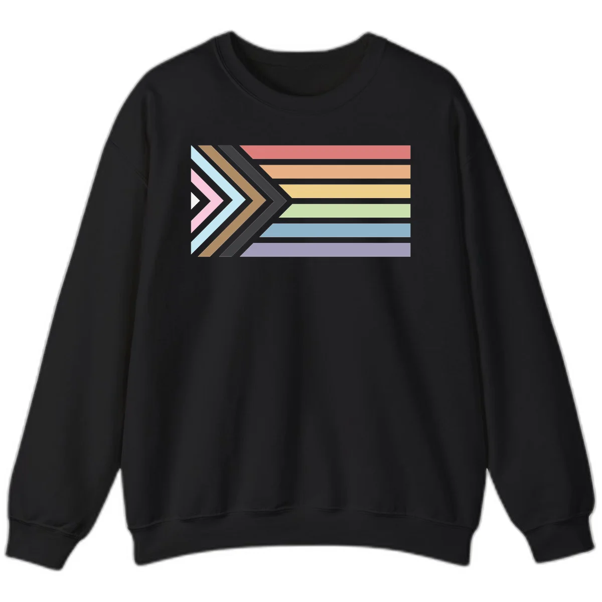 Progress pride arrows design with chevron shapes and rainbow flag stripes representing LGBTQ equality and forward momentum in Black