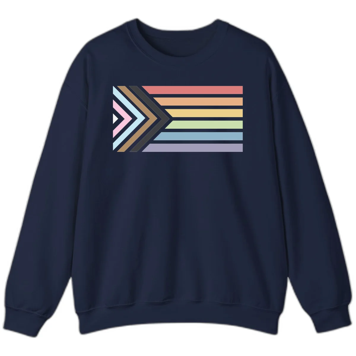 Progress pride arrows design with chevron shapes and rainbow flag stripes representing LGBTQ equality and forward momentum in Navy