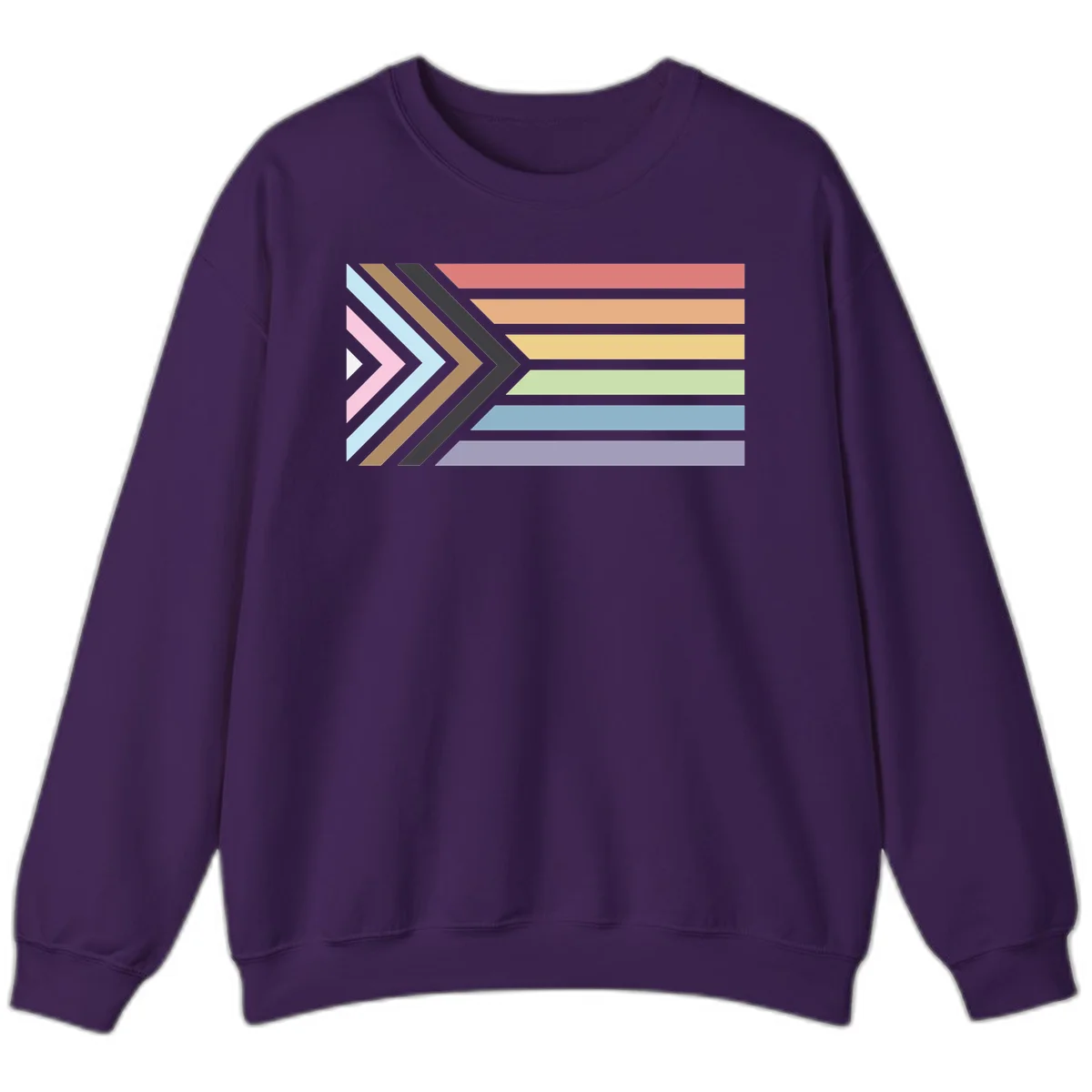 Progress pride arrows design with chevron shapes and rainbow flag stripes representing LGBTQ equality and forward momentum in Purple