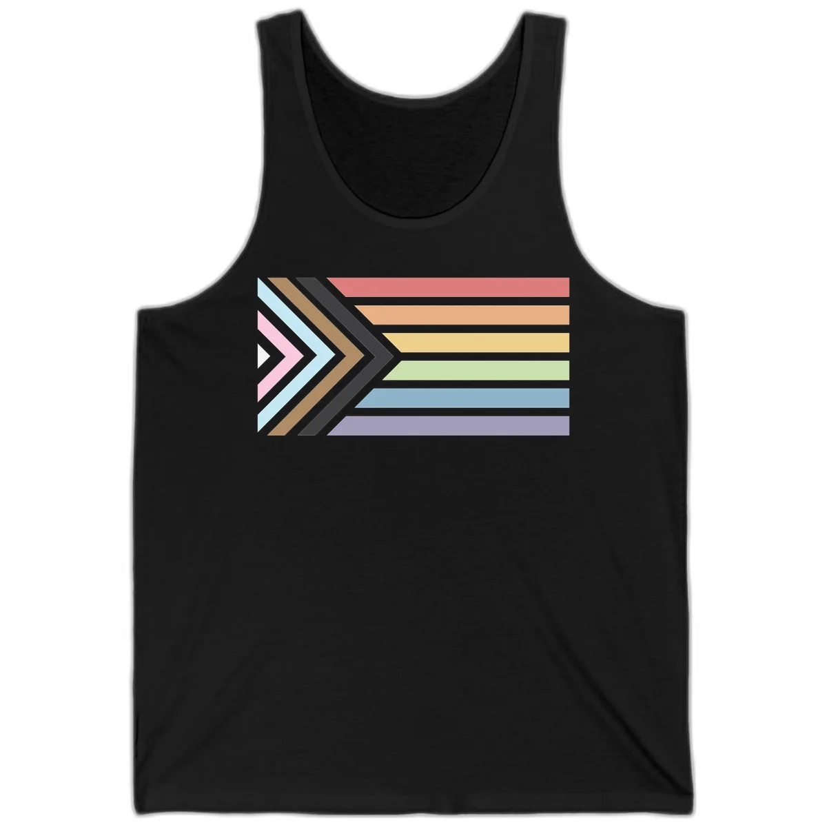 Progress pride arrows design with chevron shapes and rainbow flag stripes representing LGBTQ equality and forward momentum in Black