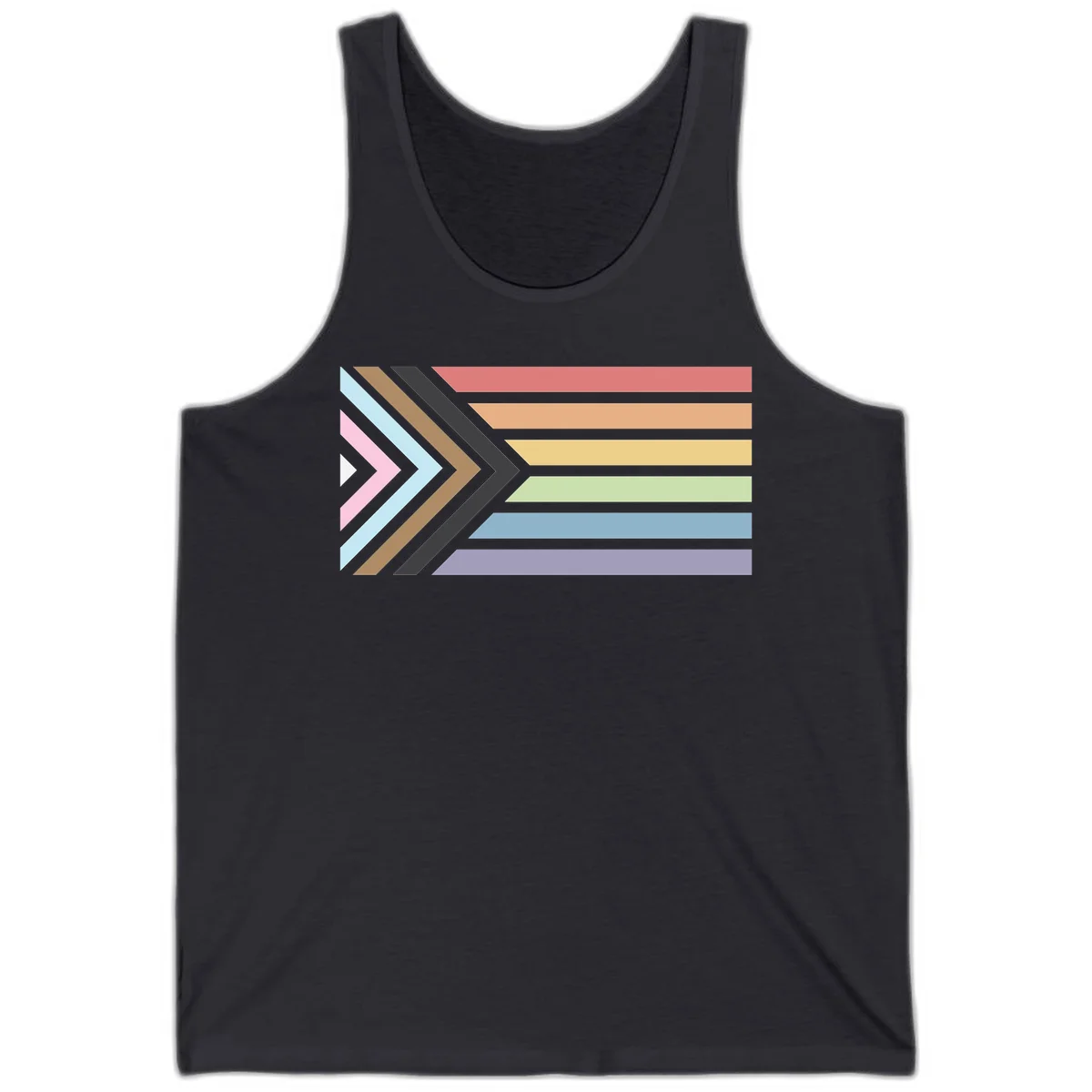 Progress pride arrows design with chevron shapes and rainbow flag stripes representing LGBTQ equality and forward momentum in Dark Grey