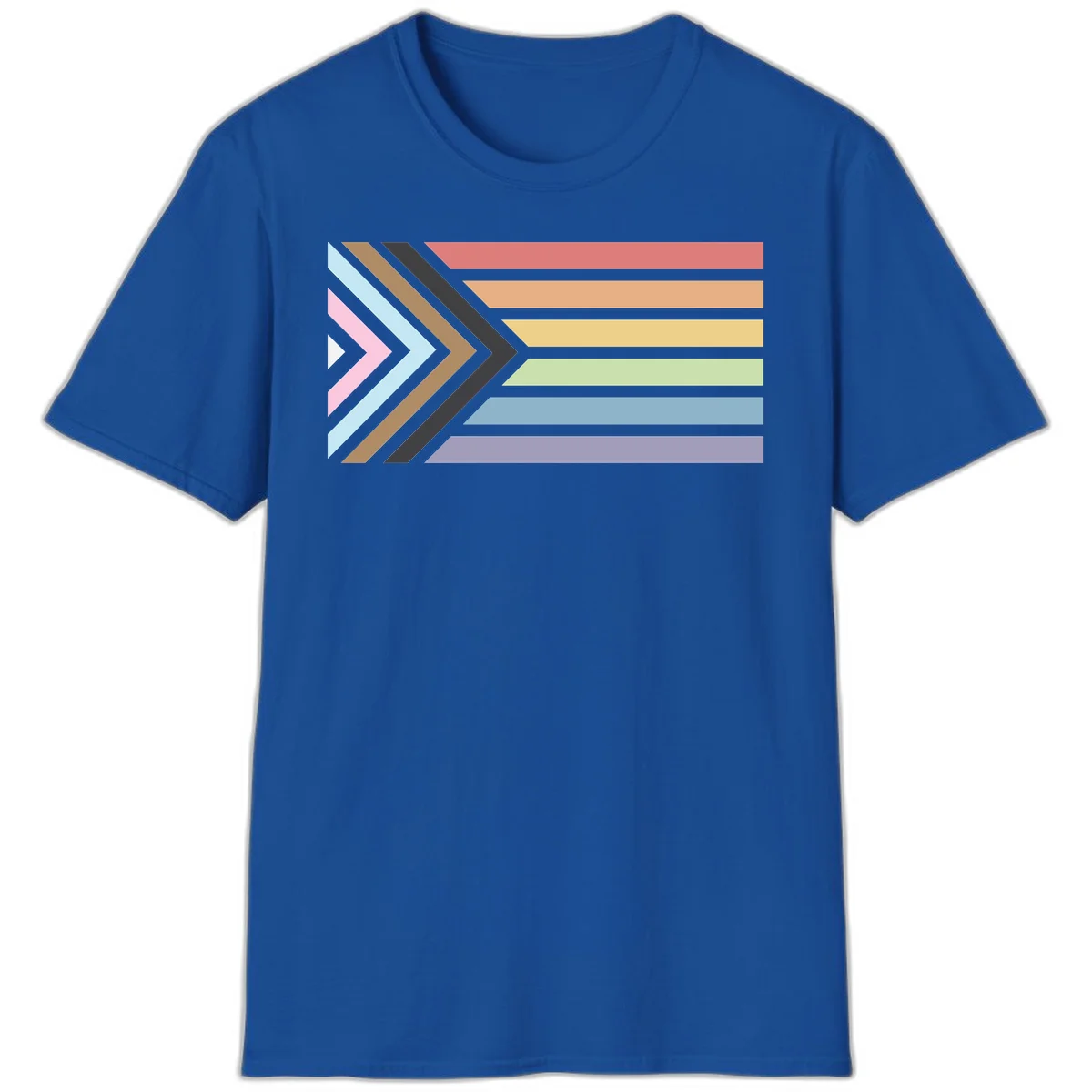 Progress pride arrows design with chevron shapes and rainbow flag stripes representing LGBTQ equality and forward momentum in Royal