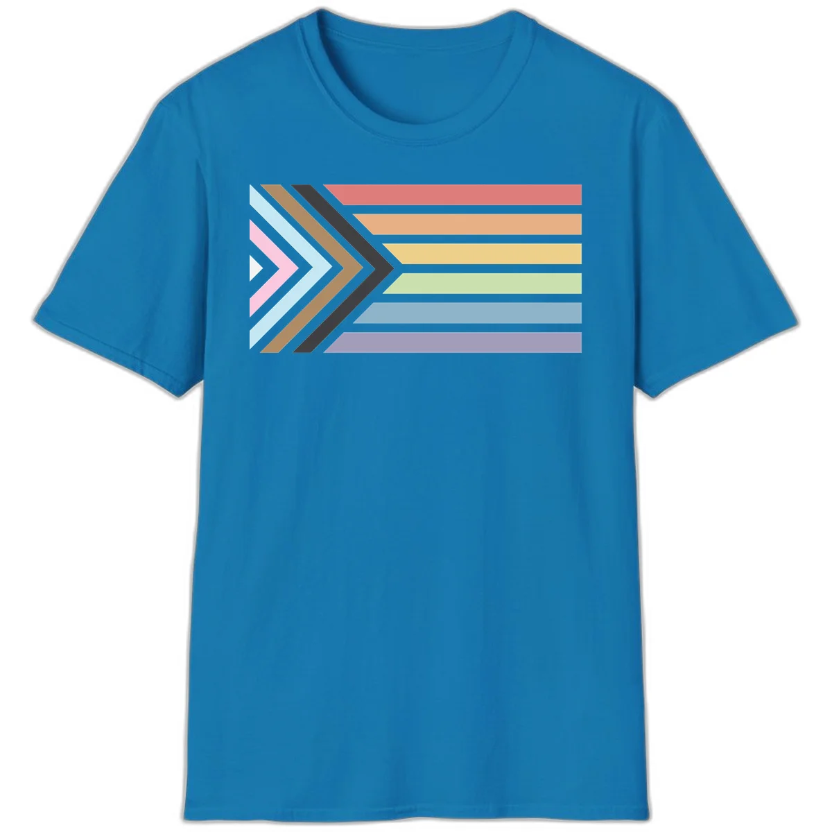 Progress pride arrows design with chevron shapes and rainbow flag stripes representing LGBTQ equality and forward momentum in Sapphire