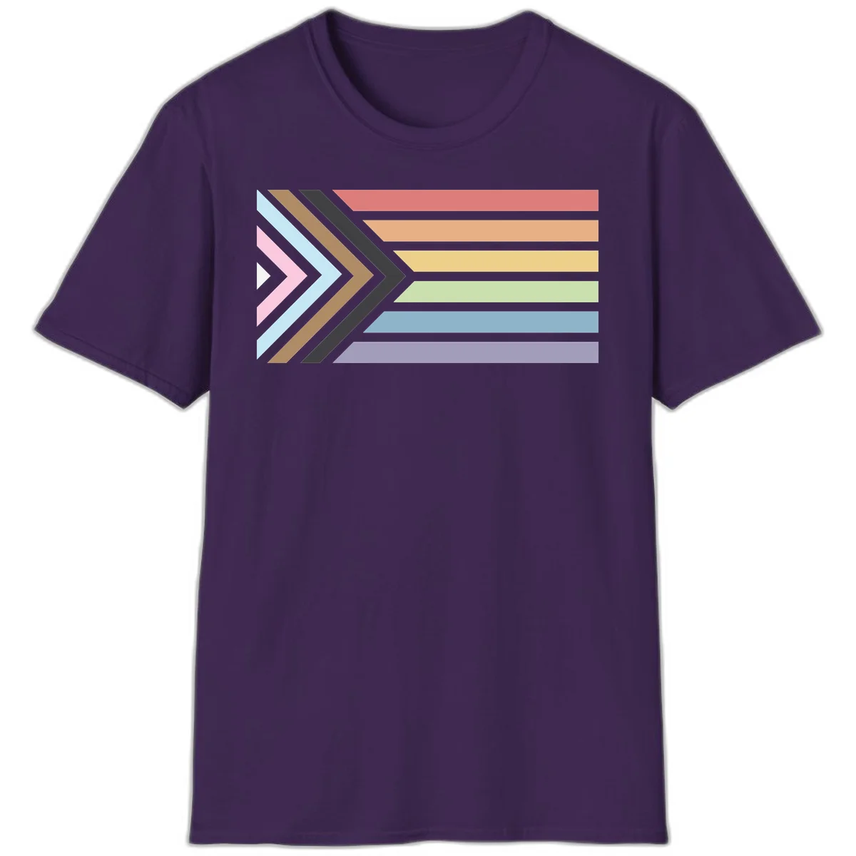 Progress pride arrows design with chevron shapes and rainbow flag stripes representing LGBTQ equality and forward momentum in Purple