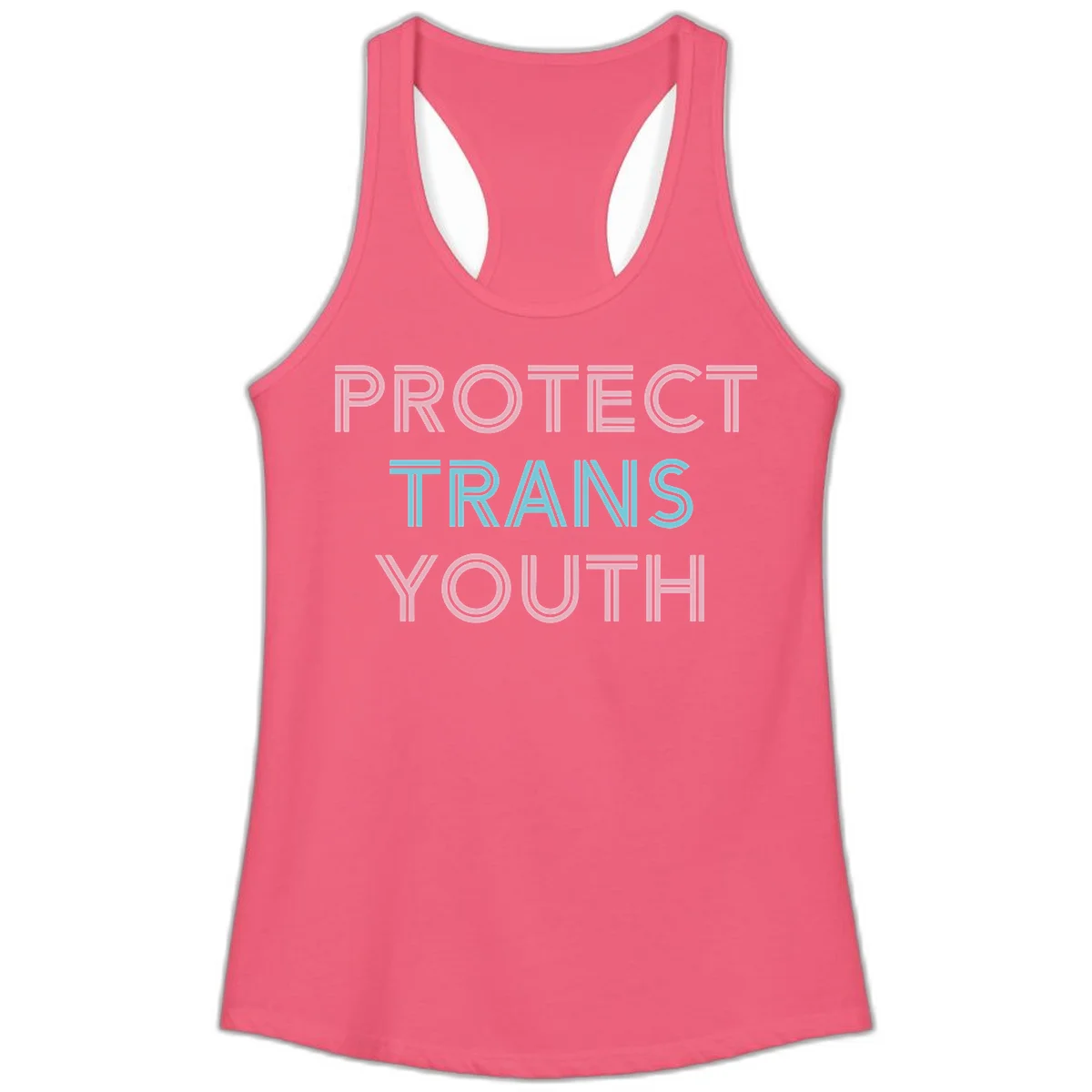 Protect trans youth design with pink and cyan outlined text on gray background in Hot Pink