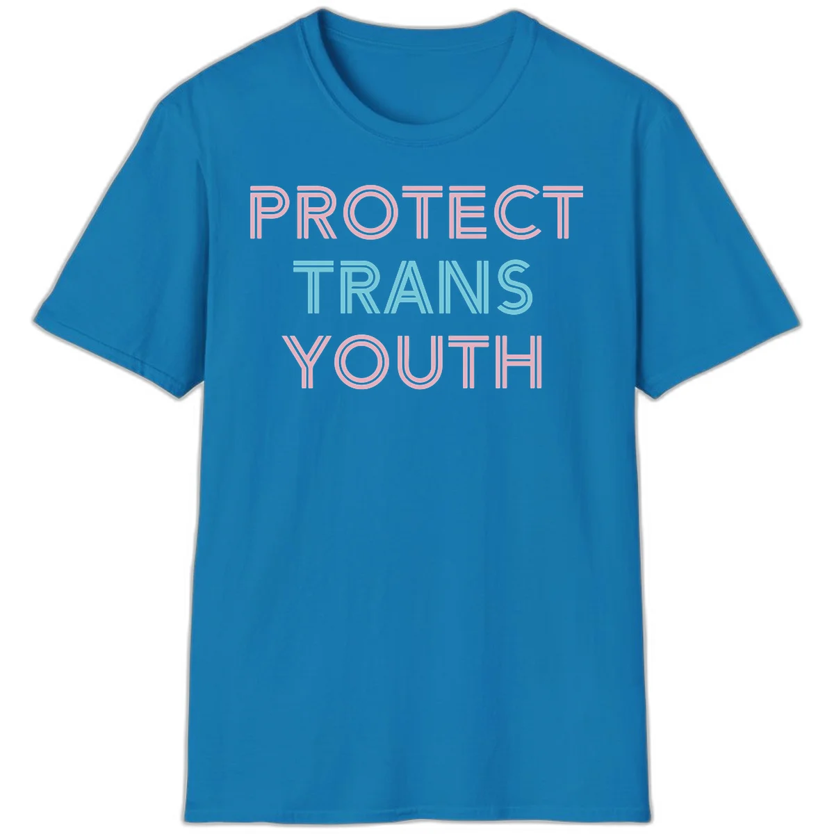 Protect trans youth design with pink and cyan outlined text on gray background in Sapphire