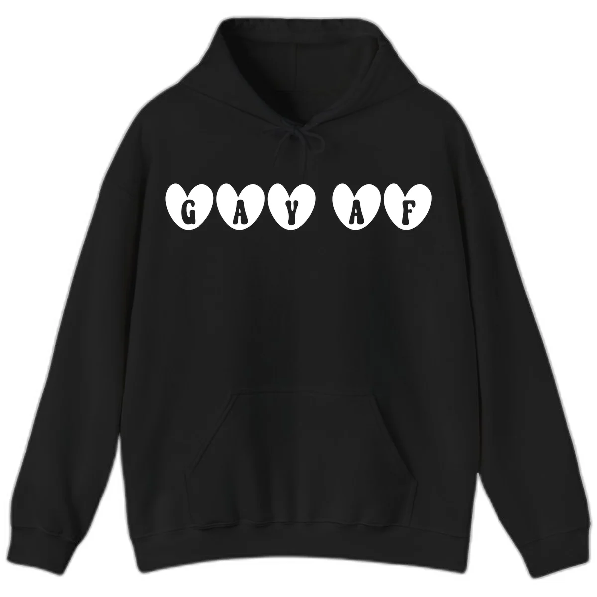 Five white hearts on gray background spelling GAY AF with bold letters - gay af pride hearts design in Black